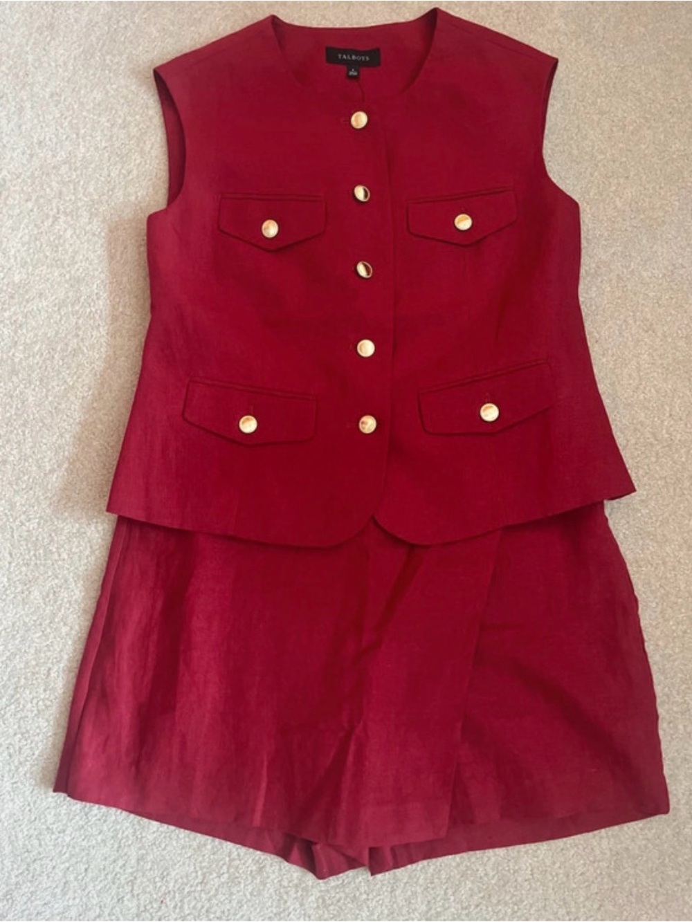 Talbots Sleeveless Red Linen Vest & Skort Set